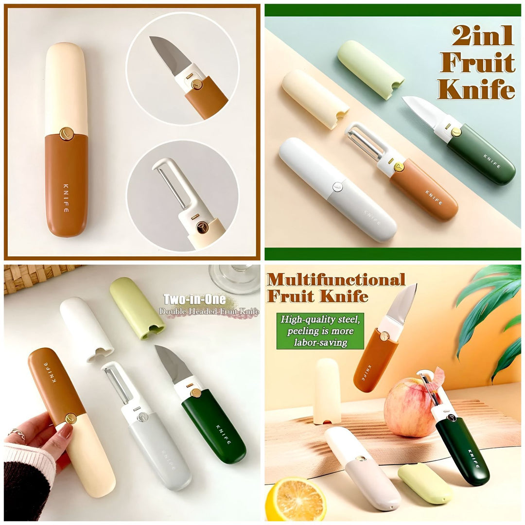 Multifunctional 2 in 1 Stainless Steel Fruit Knife Peeler, Fruit and Vegetable Peeler Dual-Use Knifes - Click Mart