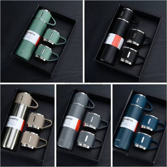 3 Cup Double-Layer Stainless Steel Vacuum Flask Set Random colour - Click Mart